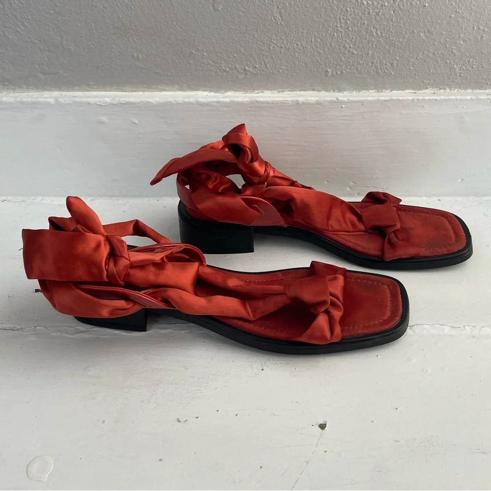 Zara Satin Wrap Sandals - Picture 2 of 5